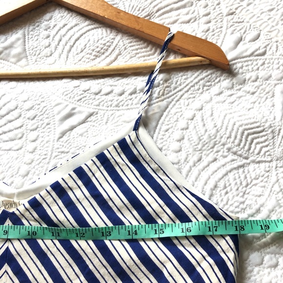 PEACH LOVE Striped Mini Dress V Neck Ruffle Blue White Size Medium - Picture 8 of 11